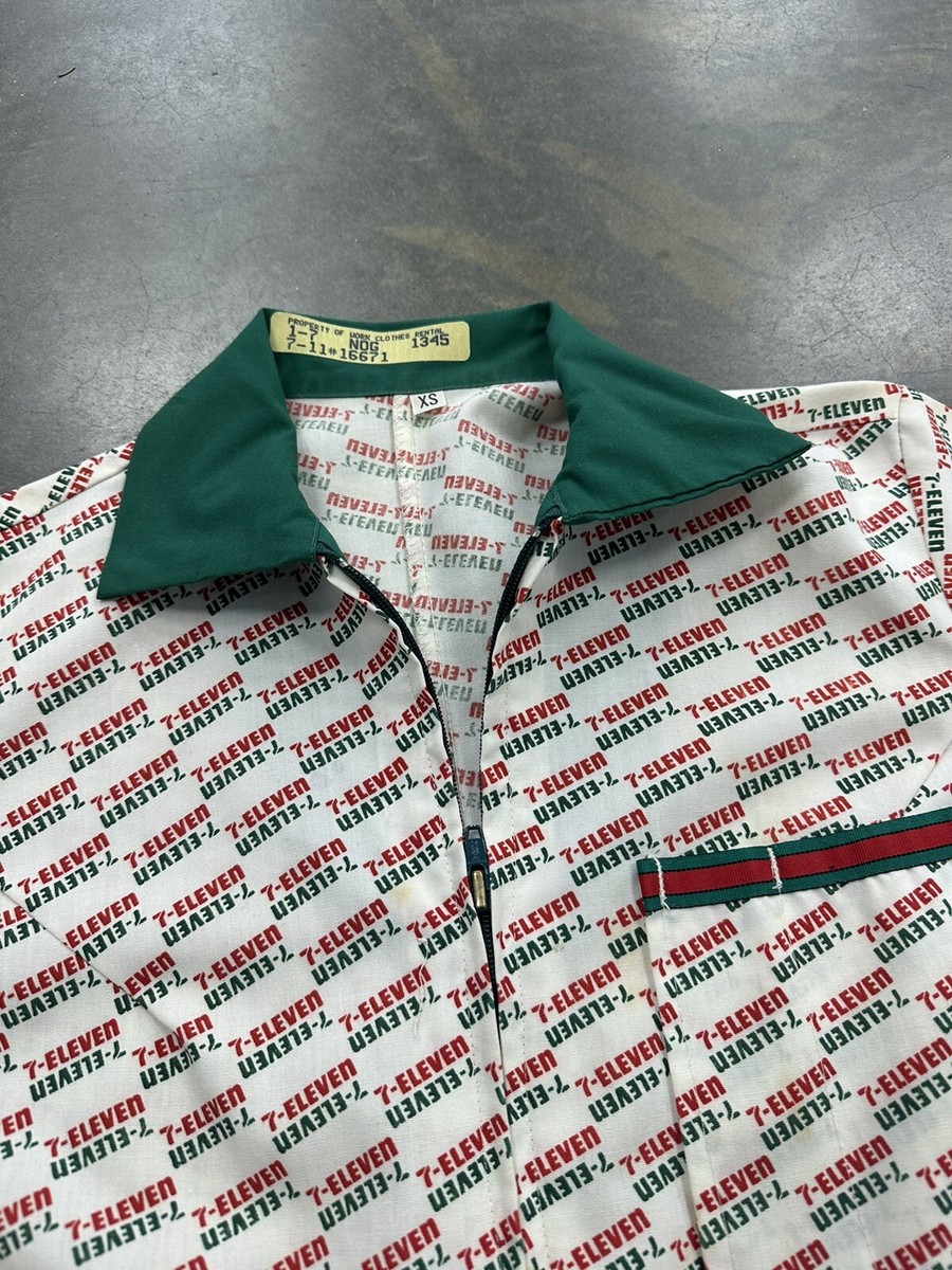 Vintage 7-Eleven Uniform Shirt 70s 80s Full Zip All Over Print