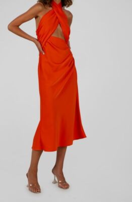 misha orange dress Misha Collection Zhuri Satin Gown