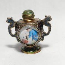 99g Collezione Cina antico rame puro intarsiato con gemme bottiglia tabacco da fiuto s49