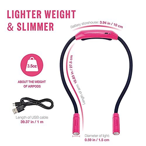 Lightweight Neck Reading Light, Book Light for Reading in Bed, Rose Red