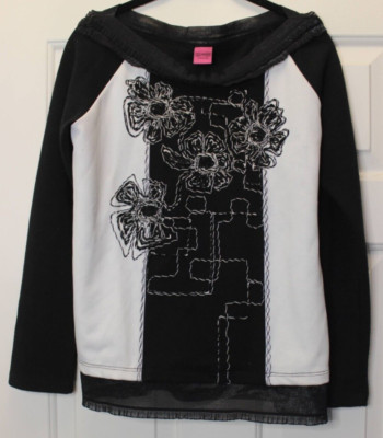 Save the Queen black white stitched floral ruffles netting artsy abstract small