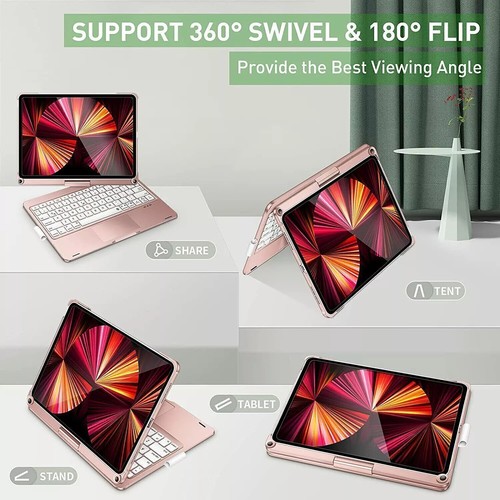 For iPad 7/8/9/10/11th Gen Air Pro 11" Touchpad Keyboard Case with 360° Rotation - Picture 12 of 39