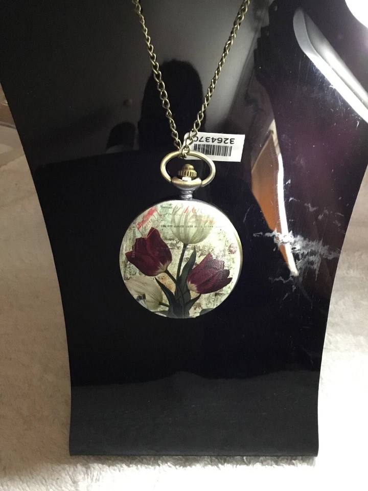 Strada Pocket Watch  (new) Bronze With Flowers (new) Size 32” - Image 2 of 3