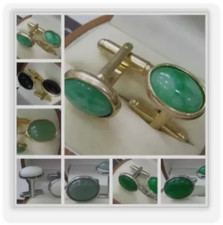 Natural Oval Agate /Jade/Emerald Gems Cufflinks Wedding Party Shirt Cuff Links