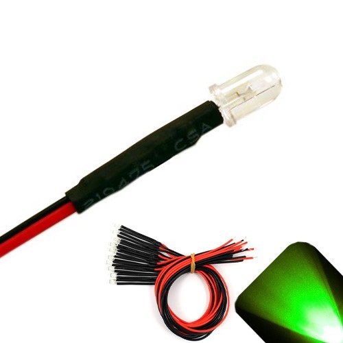 5 x Pre wired 12v 5mm Pure Green LEDs Prewired 12 volt LED Car 11v 13v 14v 15v - Picture 1 of 2