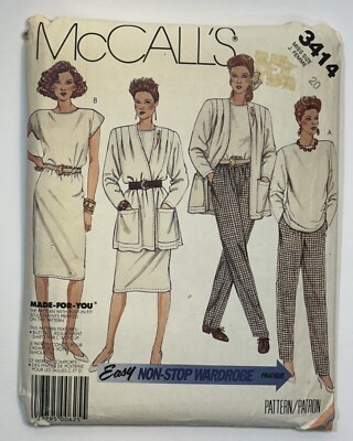 McCall s Pattern #3414 Misses Jacket Top Skirt Pants Size 20 Uncut FF