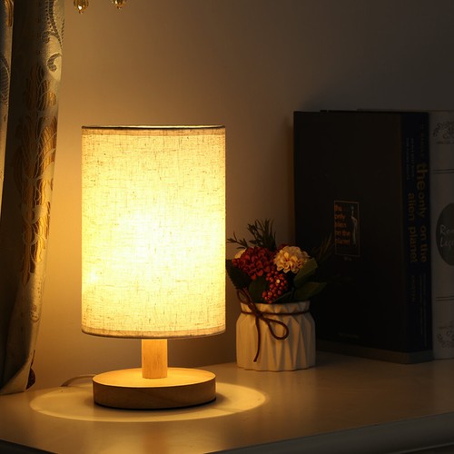 Modern Wooden Table Lamp LED Linen Night Light USB Powered Bedside Lamp JuxGH៚ - Picture 14 of 30