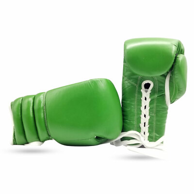 Woldorf USA Plain Green Boxing Gloves- Lace-Up Leather Kickboxing