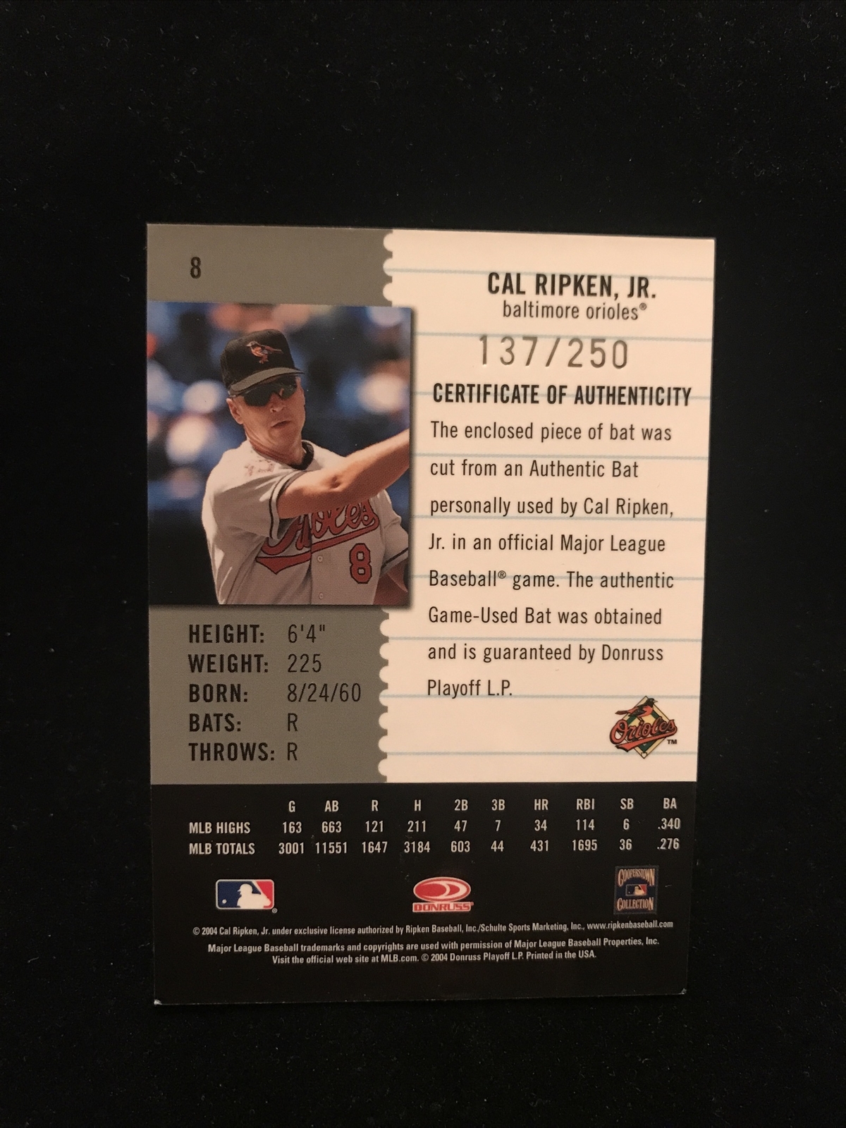 cal Ripken Junior 2005 century collection bat 137/250 | eBay