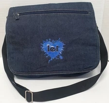 VTG LEI Denim Handbag Y2K Retro Tote Messenger Bag Flap Fold Over w/ ID Card!