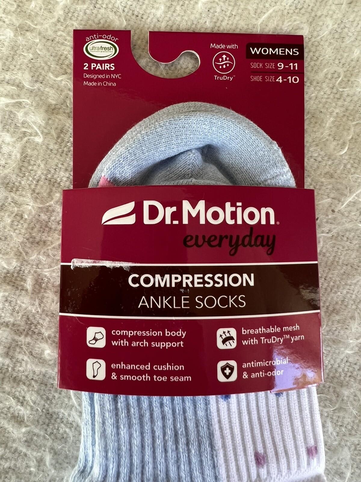 Dr Motion Everyday Compression Ankle Socks Shoe Siz 410 Two Pair Mesh