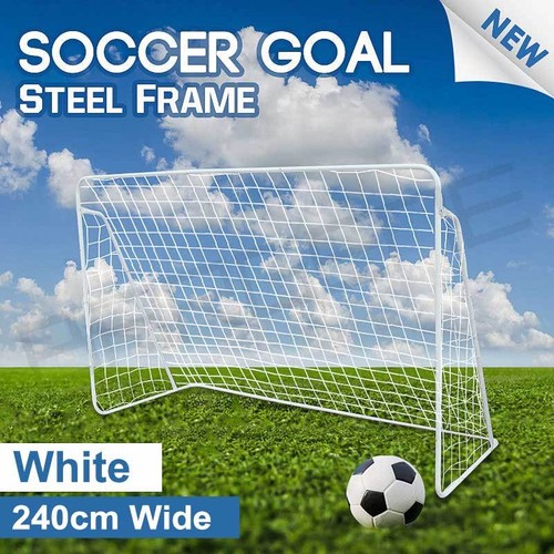 2 x 240cm Soccer Goal Frame Portable Football Net Polyester Steel No