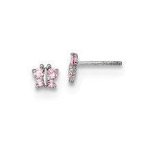 Madi K Kid's Earrings 14k White Gold Polished Pink CZ Butterfly Post