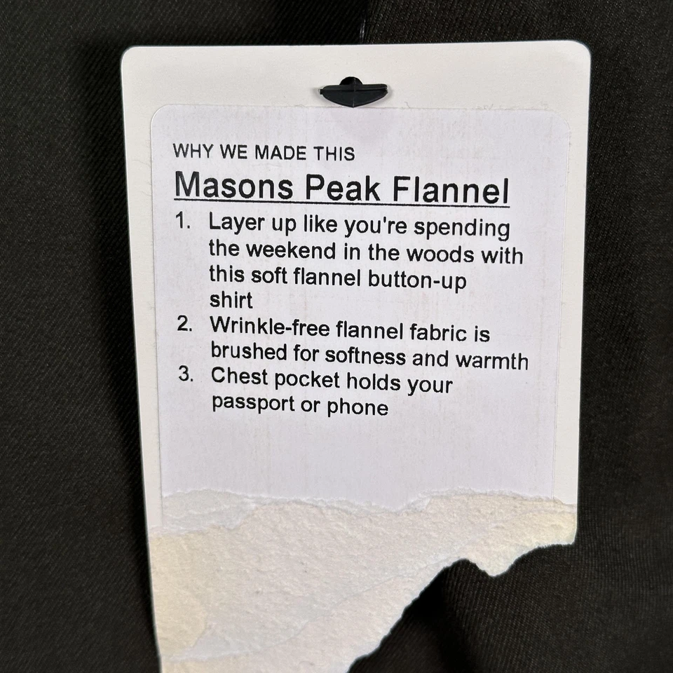Camisa de franela Lululemon Masons Peak para hombre grande verde abotonada manga larga nueva con etiquetas Foto 2 de 4