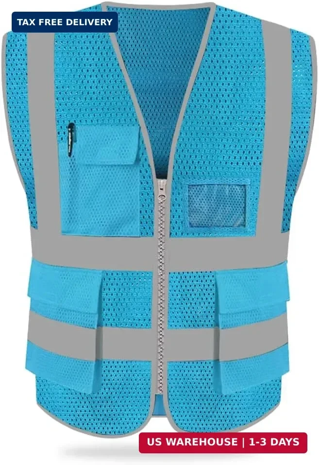 HYCOPROT High Visibility Mesh Safety Reflective Vest with Pockets and Zipper, Me - product detail image 1