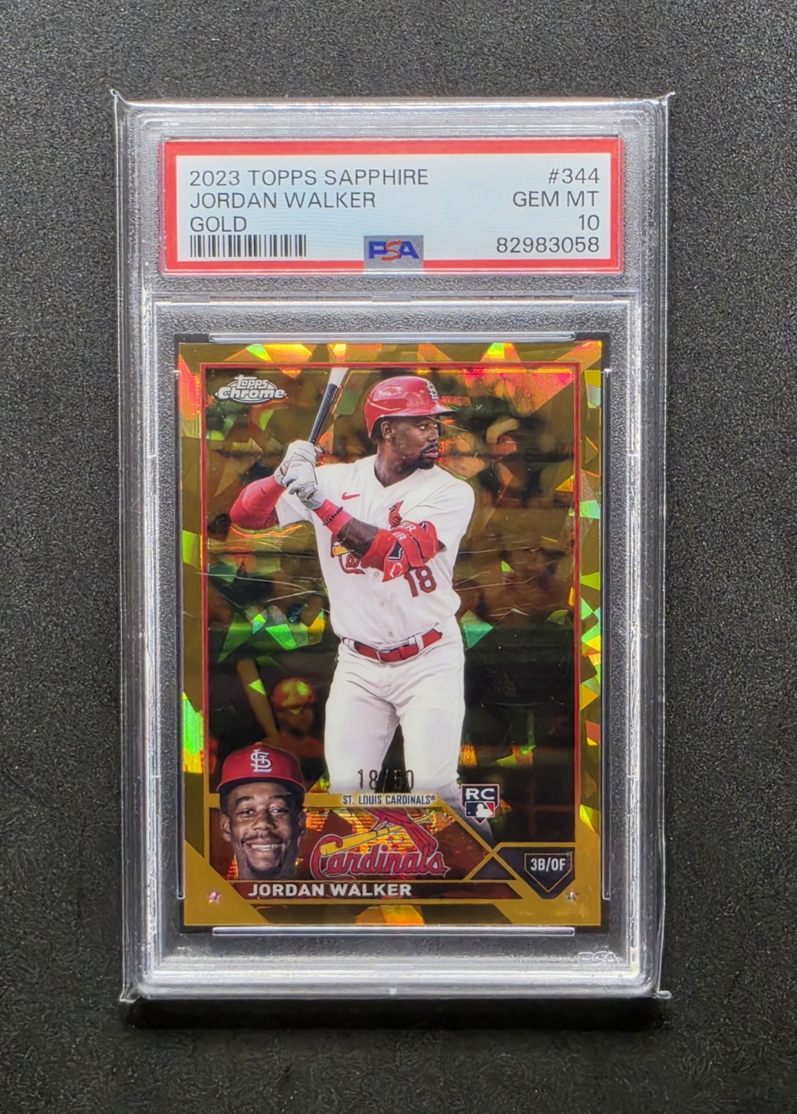 2023 Topps Chrome Jordan Walker Sapphire Gold RC Jersey Match #18/50 PSA 10 🔥💎