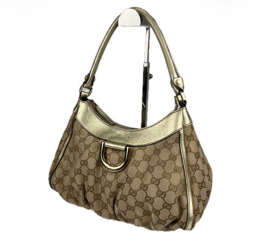 GUCCI Abbey GG Canvas Brown Gold Hand Bag Tote Bag One Shoulder Bag GG Leather