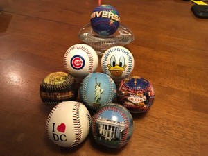8 BASEBALLS, GO TO PICTURES OF DIFFERENT PLACES IN U,S. ALL IN GREAT SHAPE 