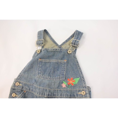 Genuine Kids by OshKosh Embroidered Floral Overalls 5T Roll Up Denim Pockets - Picture 4 of 11