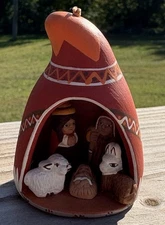Christmas Nativity Peruvian Folk Art  Ornament  Scene Clay New Peru 3in