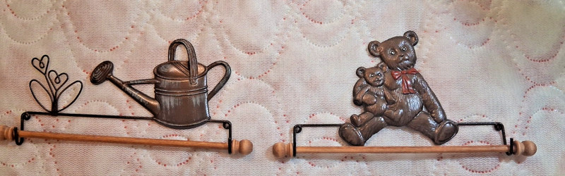 2  Fabric  Holder 7.5" Watering  Can & Teddy Bear Ackfeld Manufacturing New