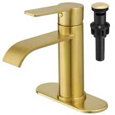 Waterfall Bathroom Faucet Brushed Gold, Single Handle 1 or 3 Hole Modern Sink...