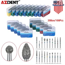 100Pcs/20Box AZDENT Dental Diamond Burs for High Speed Handpiece Medium FG 1.6mm