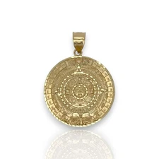 Aztec Calendar Pendant - 14K Yellow Gold