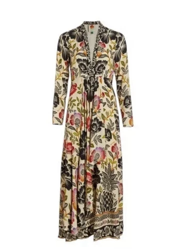 OFF WHITE Maxi abito donna Farm Rio Meg Romantic Garden nuovo con etichette floreale bianco sporco taglia media