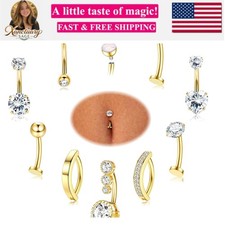9 Pcs Gold Belly Button Ring for Women - Floating Surgical Stainless Steel Be...