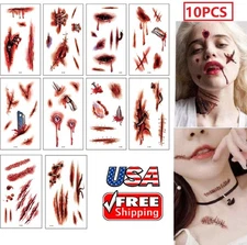 10PCs Halloween Temporary Tattoo Stickers Stitched Wound Scar Costume Props USA