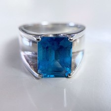 Sterling Silver Blue Topaz Emerald Cut Statement Ring Size 6