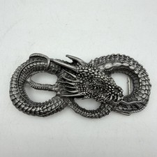 Dragon Head Belt Buckle Silver Tone Scales Tails Fangs Teeth