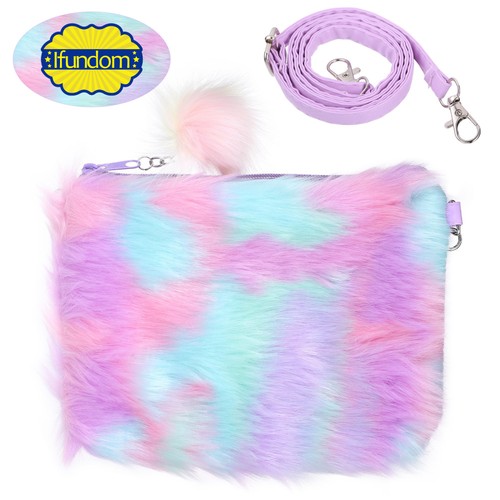 Rainbow Plush Bag Girls Furry Handbag Woman Miss Child Lady's Underarms - Picture 11 of 11