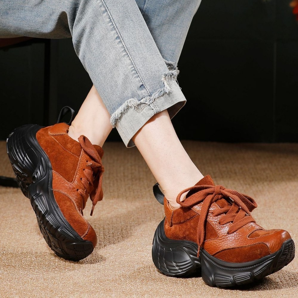 SAOLA Stivaletti donna suola spessa vera pelle sneaker grossa platform creepers