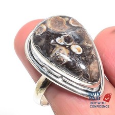 New Year Sale turritella agate Sterling Silver Mother Statement Boho Ring Size 9