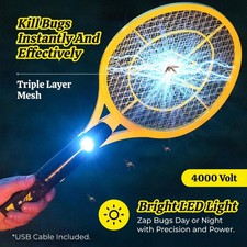 Zap It! Rechargeable Electric Fly Swatter USB Bug Zapper Medium Yellow 4000V