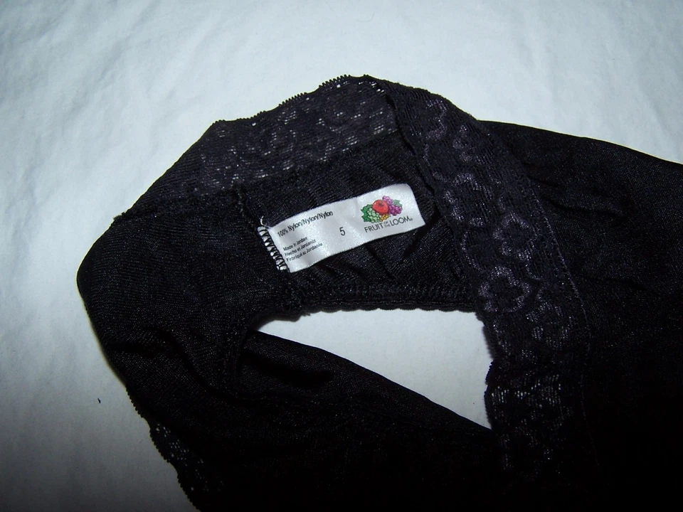 Bragas de abuela de nailon resbaladizas de pierna alta negras Fruit Of The Loom de colección talla 5 Foto 3 de 3