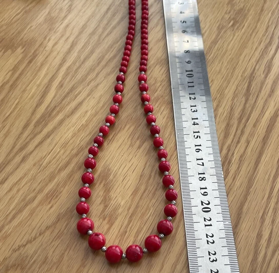 Collar de plata de ley 925 con piedras preciosas de coral rojo hecho a mano natural Foto 3 de 4