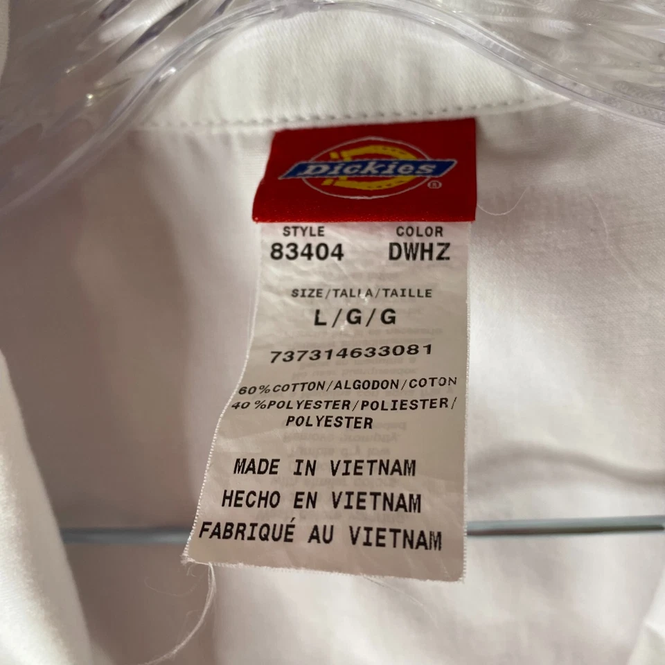 Dickies Lab Coat Unisex Large White Cotton Notched Lap Long Sleeve Patch Pocket - Image 3 of 4