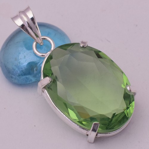 Verde Gema Amatista 925 Plata de Ley Hecho a Mano Colgante EN-10 - Imagen 2 de 5