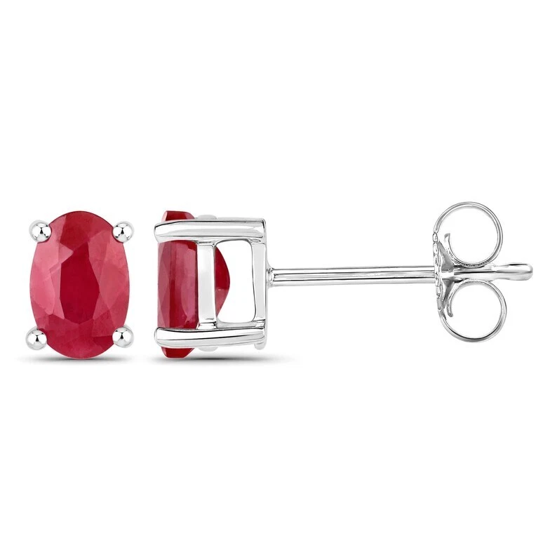 14k White Gold Natural Ruby Gemstone Solitaire Women Dainty Studs Earrings - Image 3 of 4