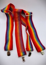 Leegin 4 Point Suspenders wide Rainbow Elastic  Leather L Pride Mork Mindy