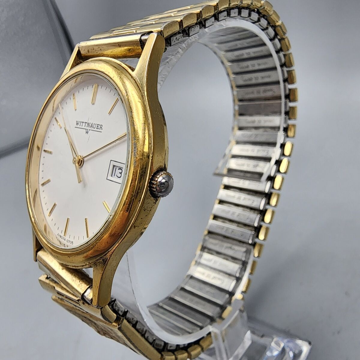 Wittnauer Watch Men 33mm White Dial Gold Tone Date Round VTG Wittnauer Watch Men 33mm White Dial Gold Tone Date Round VTG