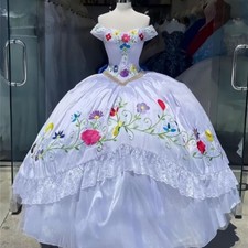 Mexican Embroidered Quinceanera Dress Colorful Off Shoulder Sweet 15 Ball Gowns