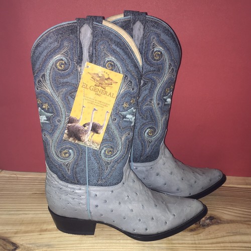 BOTAS EL GENERAL PIELORIGINAL AVESTRUZ BABY BLUE HORMA 44 US 8 MEX 27 Boots  | eBay