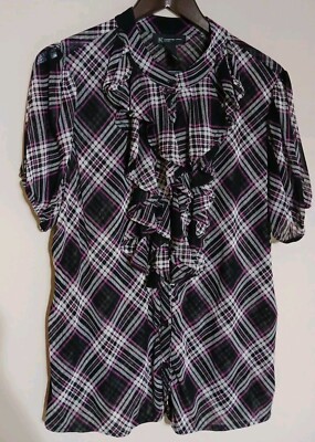 INC International Concepts Blouse Shirt Top Women Plus Size 0X Sheer Plaid