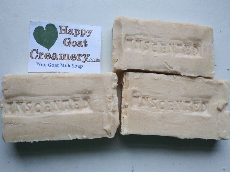 3 BARS UNSCENTED GOAT MILK SOAP HAPPY GOAT CREAMERY PURE BASIC VEGETABLE OIL LYE