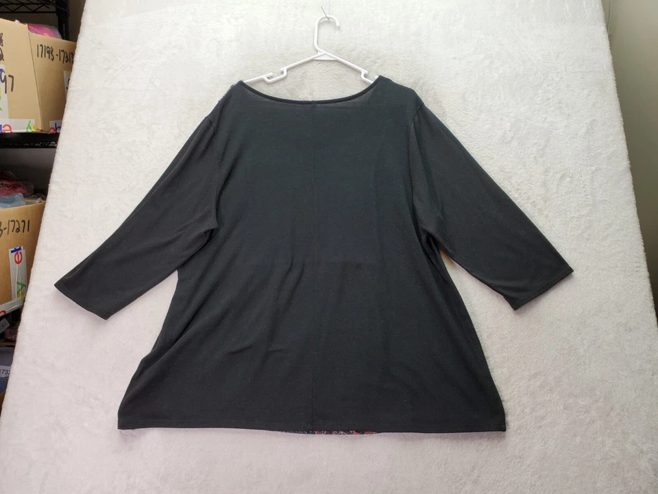 NY Collection Blouse Top Women's Size 3X Black Paisley 3/4 Sleeve Keyhole Neck - Image 2 of 4