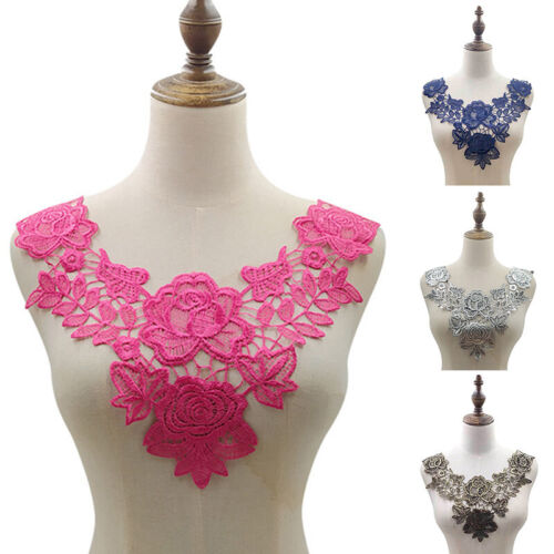 1PC Embroidered Applique Lace Collar Trim Flower Neckline Sewing Patch Fabric  - Picture 1 of 21